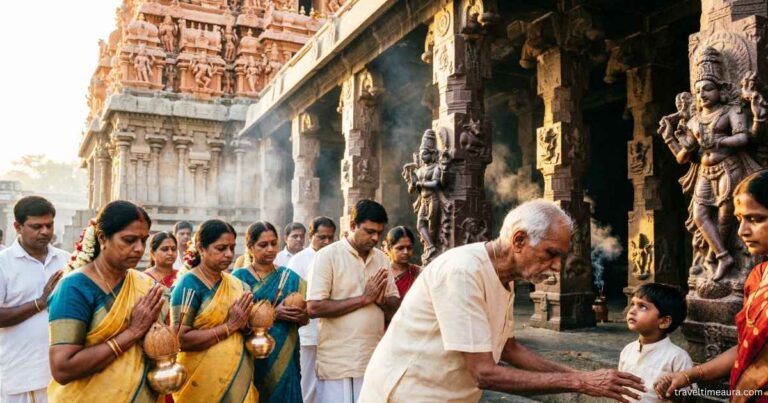 Devotees at Arunachalam Temple during darshan.