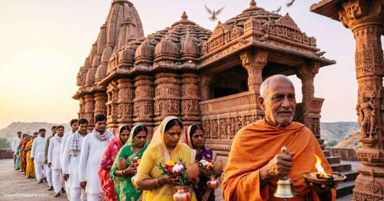 Khatu Shyam Mandir with devotees visiting for darshan.