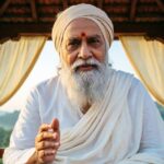 Morari Bapu speaking at a religious gathering.