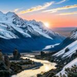 Panoramic view of the World Alaikas showing vast mountains, valleys, and a wide horizon under a glowing sky.