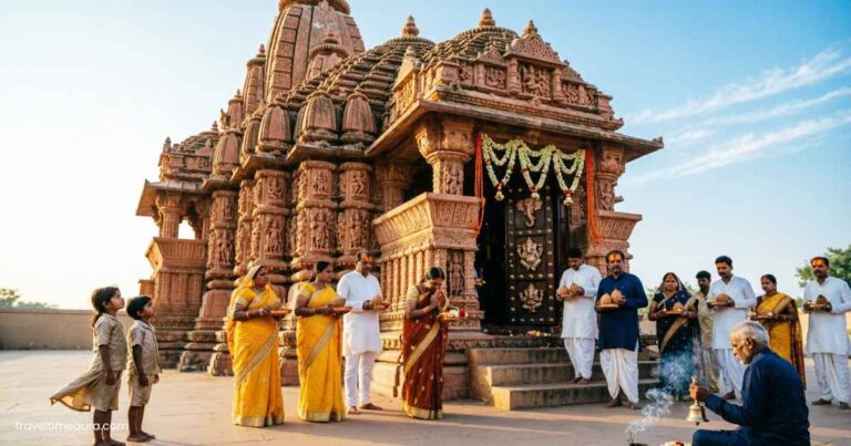 Sanwariya Seth Temple with devotees at a traditional Hindu shrine.