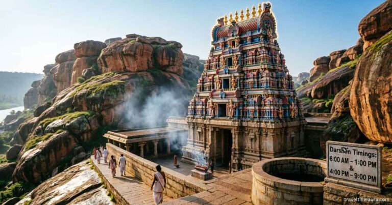 Srisailam Mallikarjuna Swamy Temple in hill surroundings.