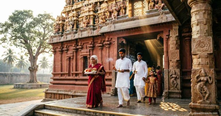 Entrance of Tiruchanur Padmavati Devi Temple with devotees.