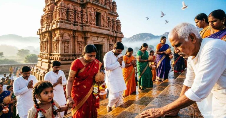 Devotees at Yadagirigutta Temple during darshan.