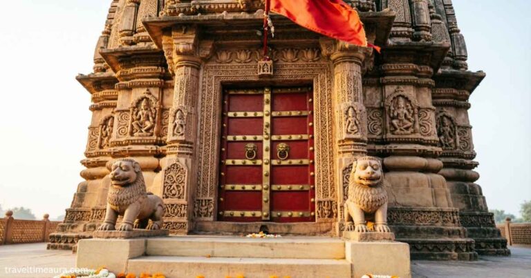 Front view of Bade Mandir temple entrance.