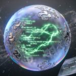 Futuristic Python sphere with glowing code and digital effects.
