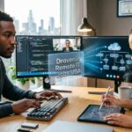 Remote IT jobs in the USA with tech workers collaborating online.
