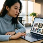 Person using an image search tool on a computer.