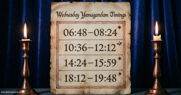 Wednesday Yamagandam timings chart showing time periods for inauspicious hours.